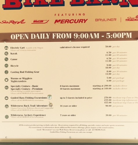 RM Fort Wilderness Bike Barn Activities Menu Living A Disney 